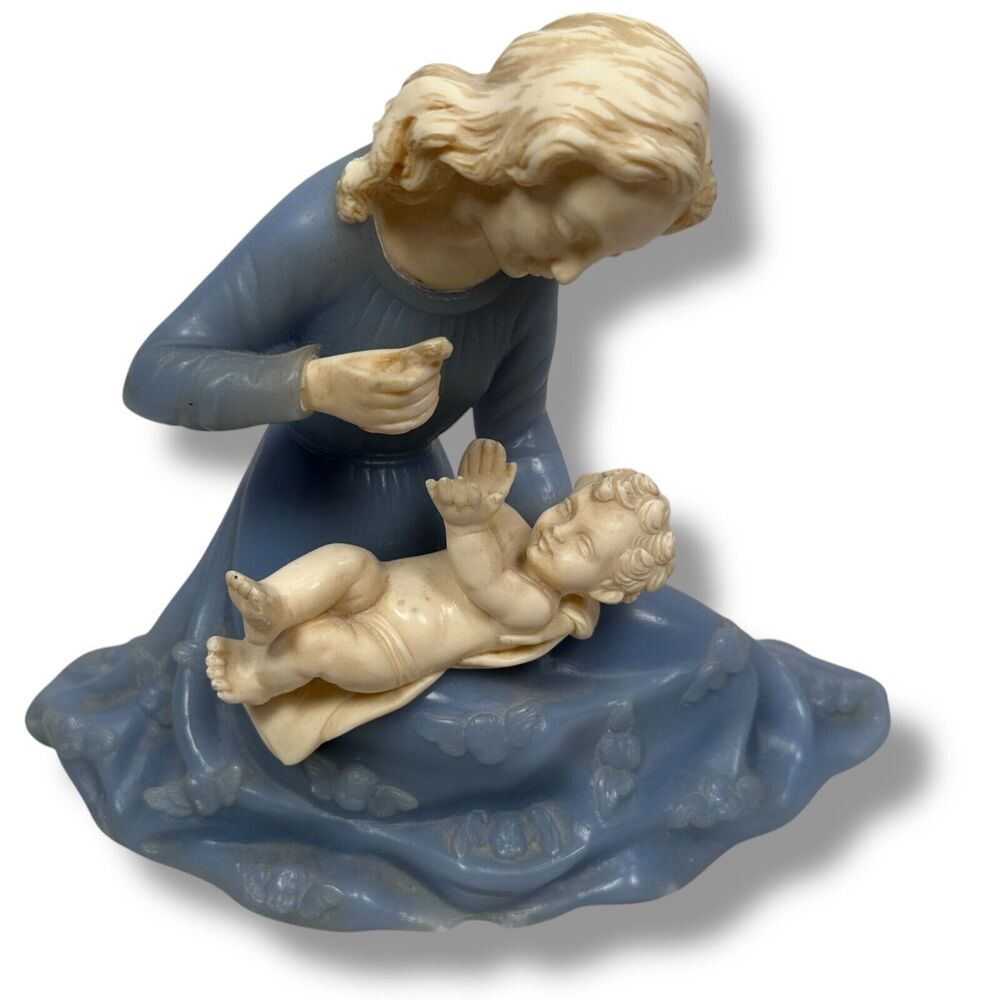 Vintage Bianchi G Ruggeri Mother & Child Statue Figurine Blue‎ Resin Alabaster